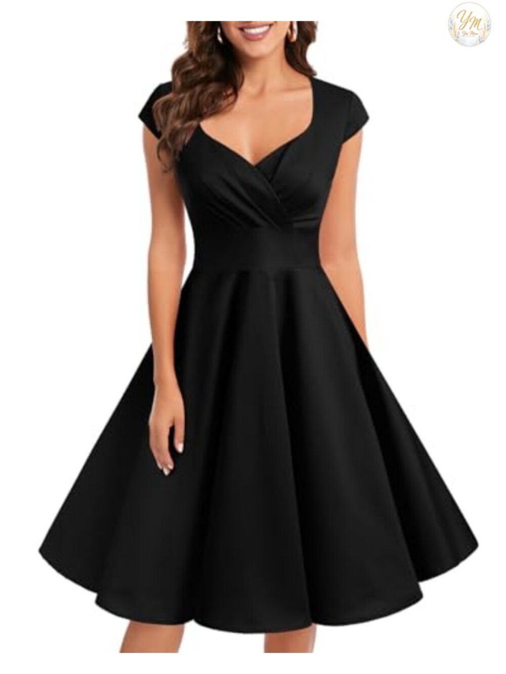 1950s Retro Vintage Cocktail Swing Dress Cap Sleeve Sweetheart Neckline
